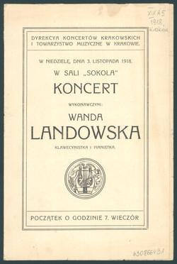 Wanda Landowska klawecynistka i pianistka  1918