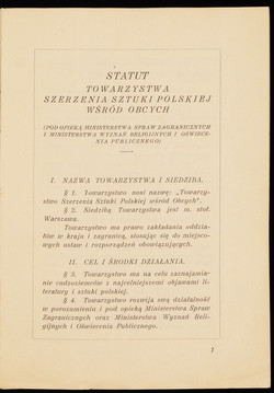 Statut Towarzystwa Szerzenia Sztuki Polskiej Wsród Obcych  1926