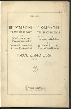 3ieme symphonie : chant de la nuit  K. Szymanowski. 1925