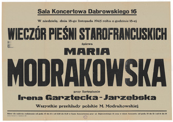 wieczór pieśni starofrancuskich śpiewa Maria Modrakowska 1945